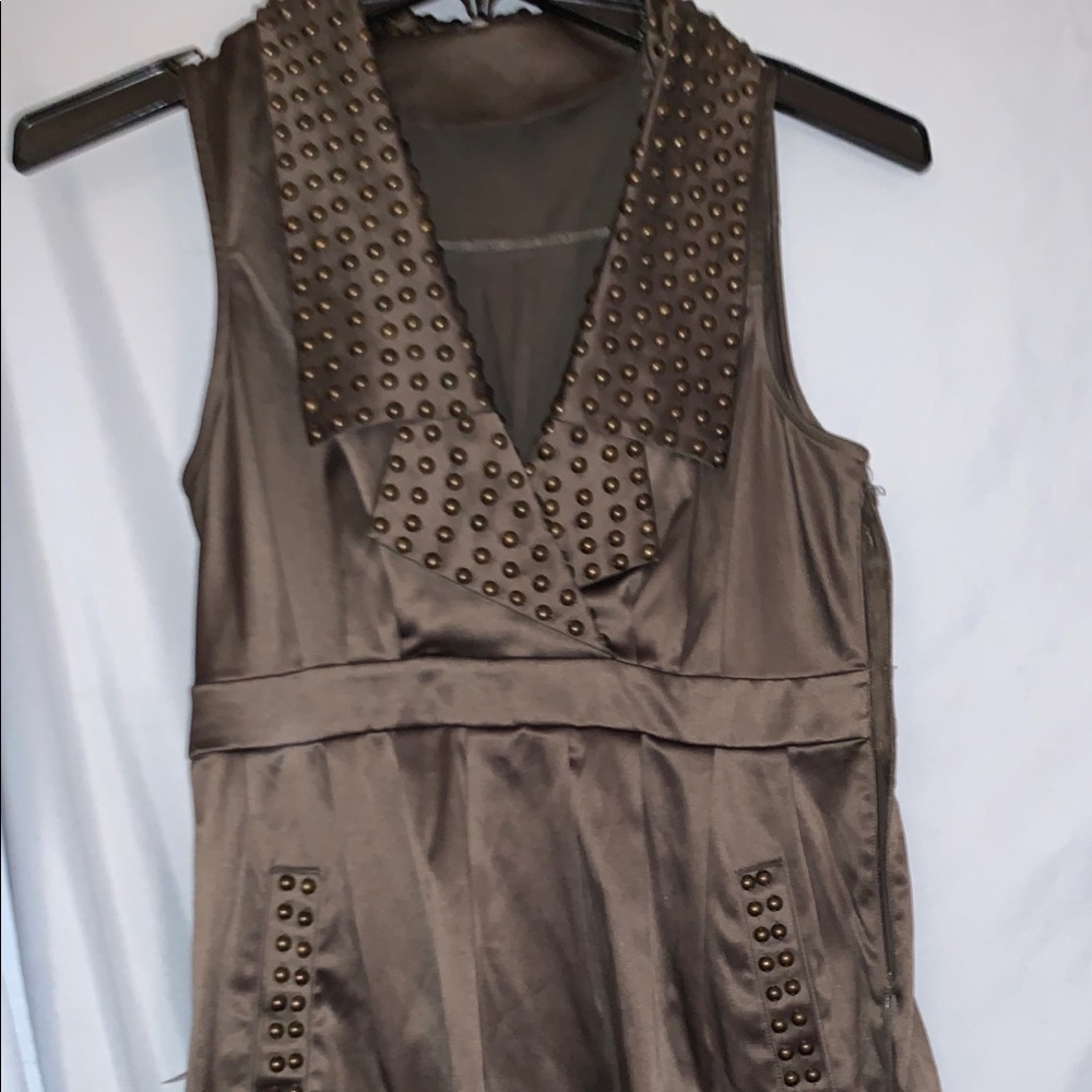 SAtin an army green dress